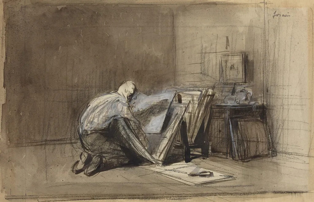 a) Print Connoisseur (recto); b) Sketch of Print Connoisseur (verso), by Jean-Louis Forain, chalk, 1892