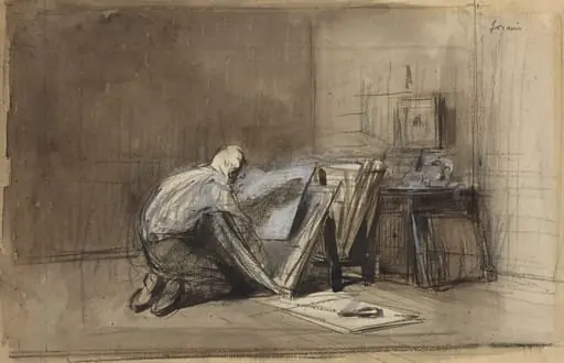 a) Print Connoisseur (recto); b) Sketch of Print Connoisseur (verso), by Jean-Louis Forain
