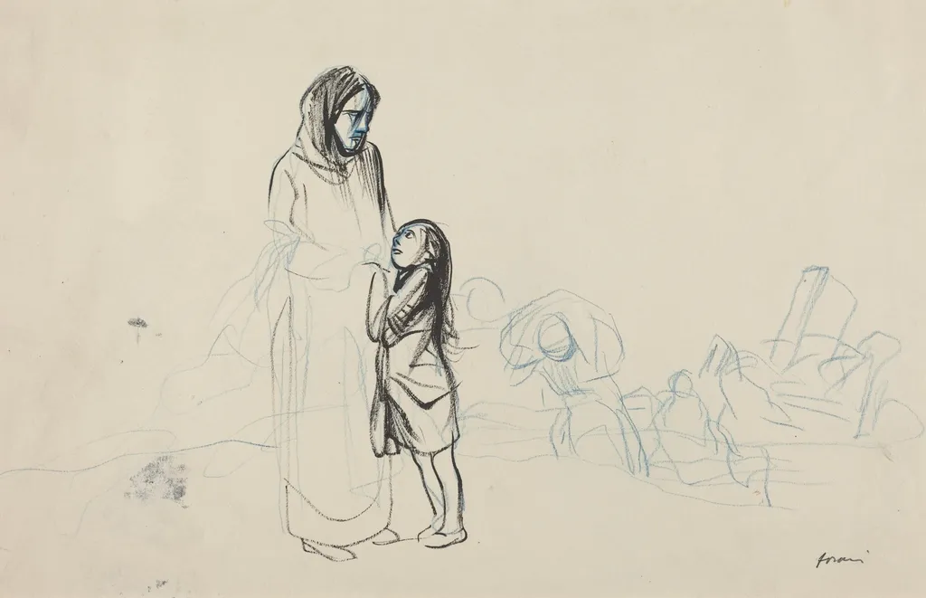 a) Refugees (recto); b) No 2 (verso), by Jean-Louis Forain, ink, 1916