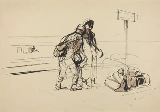 a) Two French Soldiers near a Notice Board (recto); b) Nursemaid and Children with Horse or Donkey (verso), by Jean-Louis Forain