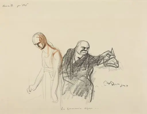 a) Versailles juillet. La Germania signe... (recto); b) Sketch for Figure of Germania (verso), by Jean-Louis Forain