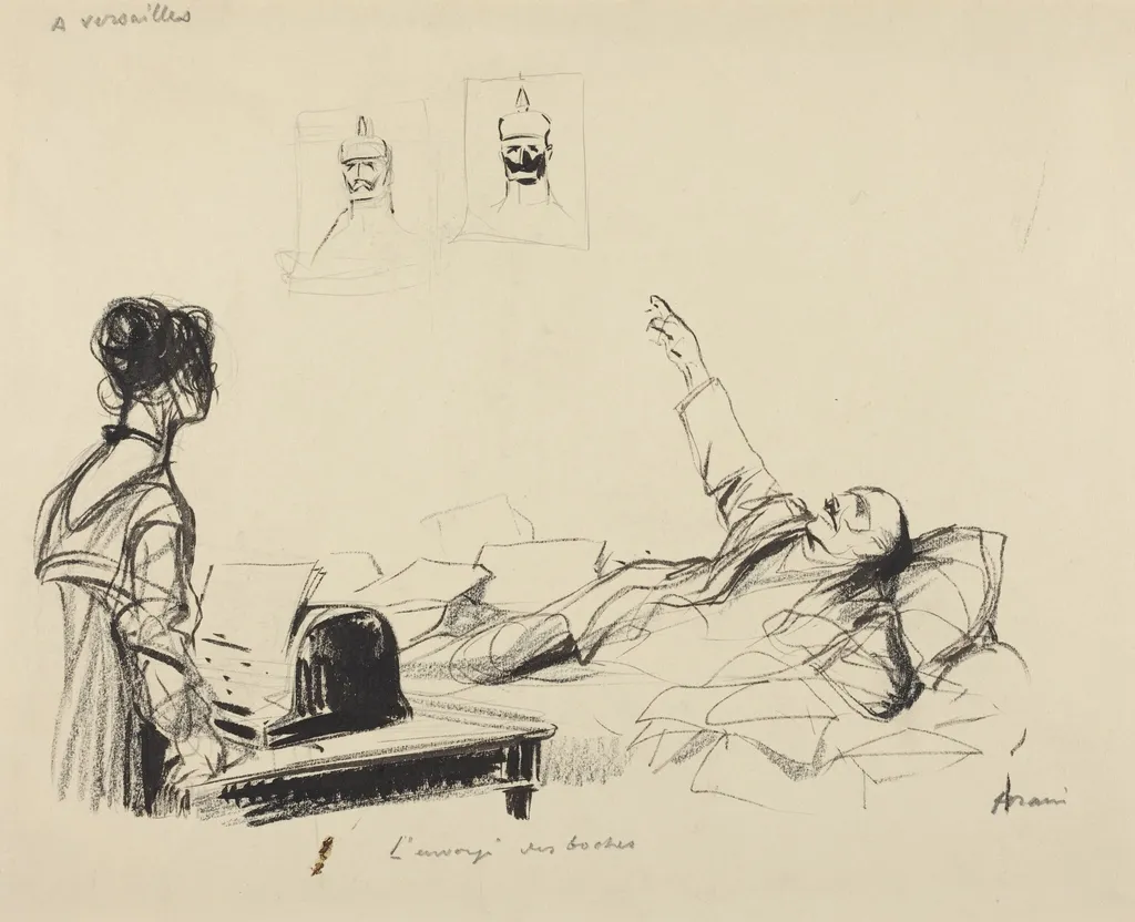 A Versailles. L'envoye des boches, by Jean-Louis Forain, ink, 1916
