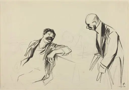 a) Waiter and Customer (recto); b) Sketch of a Man and Woman (verso), by Jean-Louis Forain