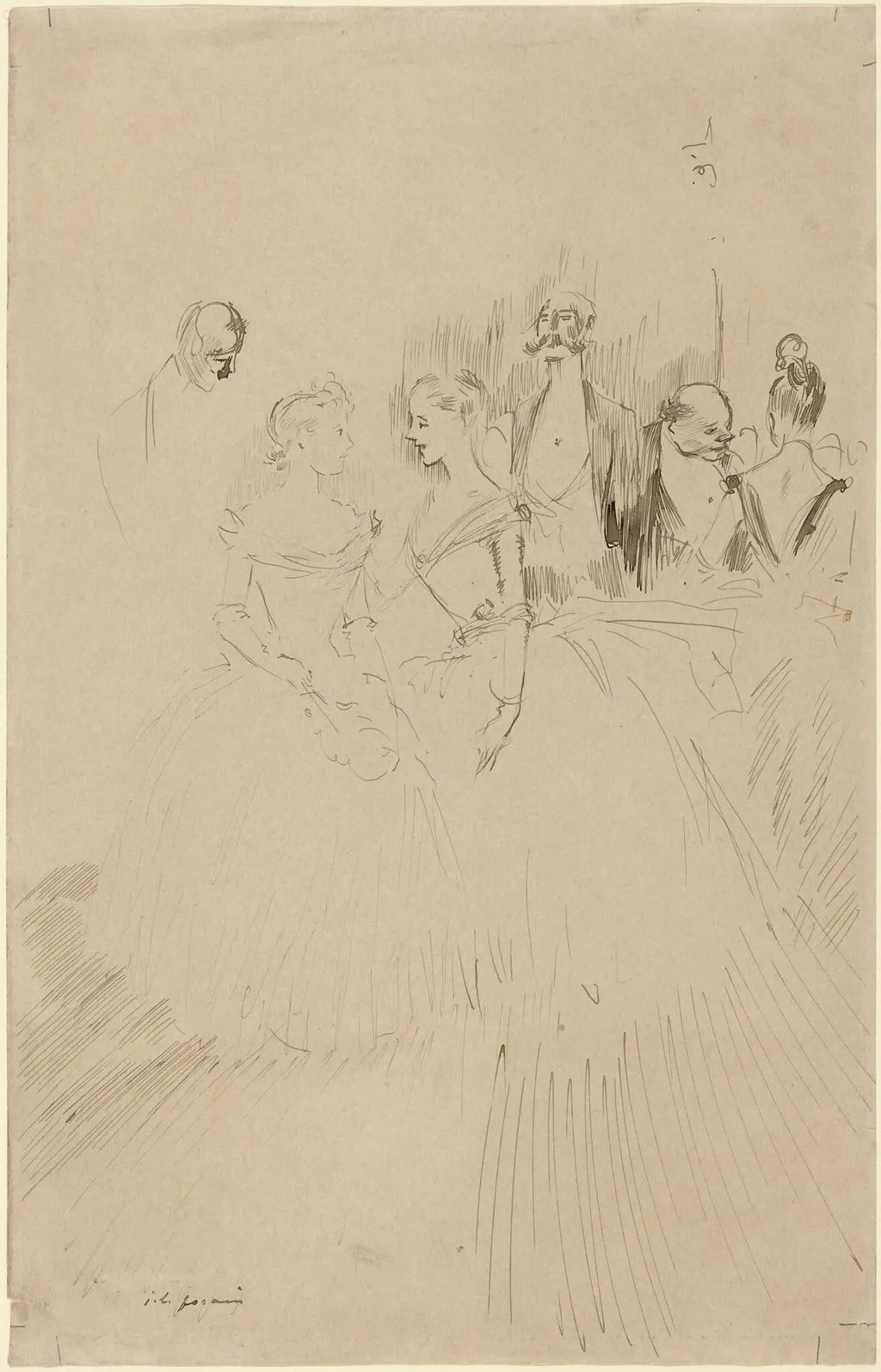 At an Evening Party, by Jean-Louis Forain, ink, 1892