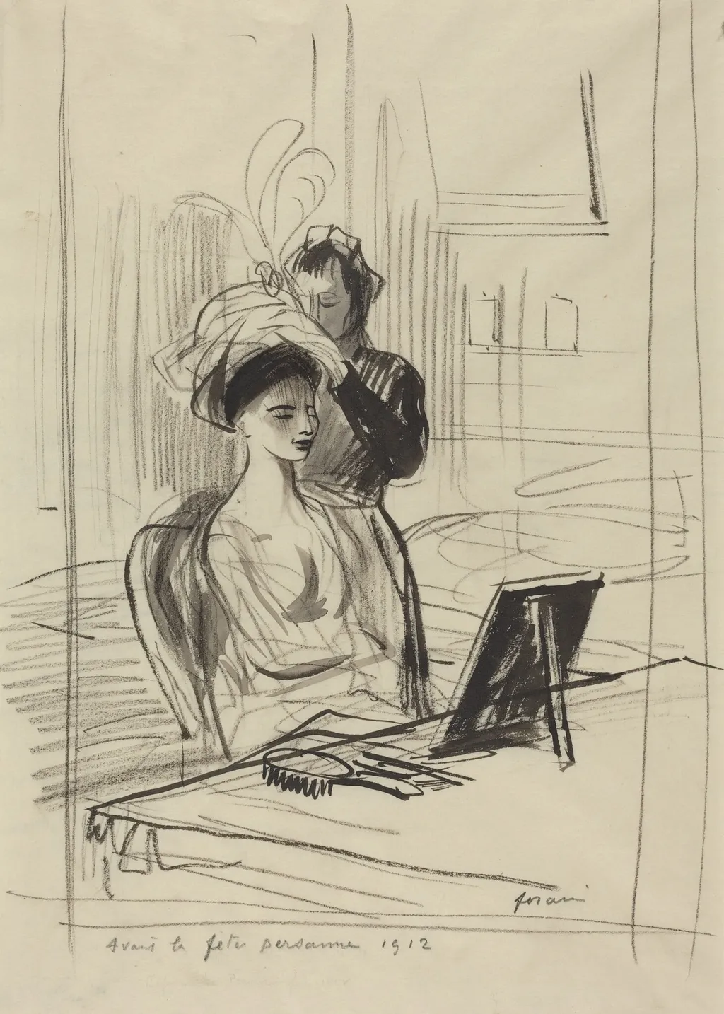 Avant la fête persanne, by Jean-Louis Forain, crayon, 1912