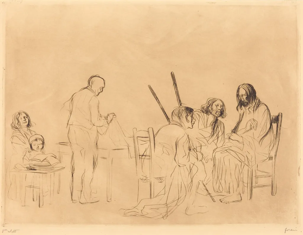 Avant le repas à Emmaus (1ère planche) (Before the Supper at Emmaus) (first plate), by Jean-Louis Forain, ink, 1910