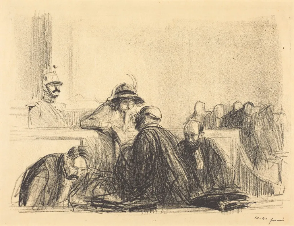 Avocat parlant à sa cliente (Lawyer Talking to His Client), by Jean-Louis Forain, ink, 1915