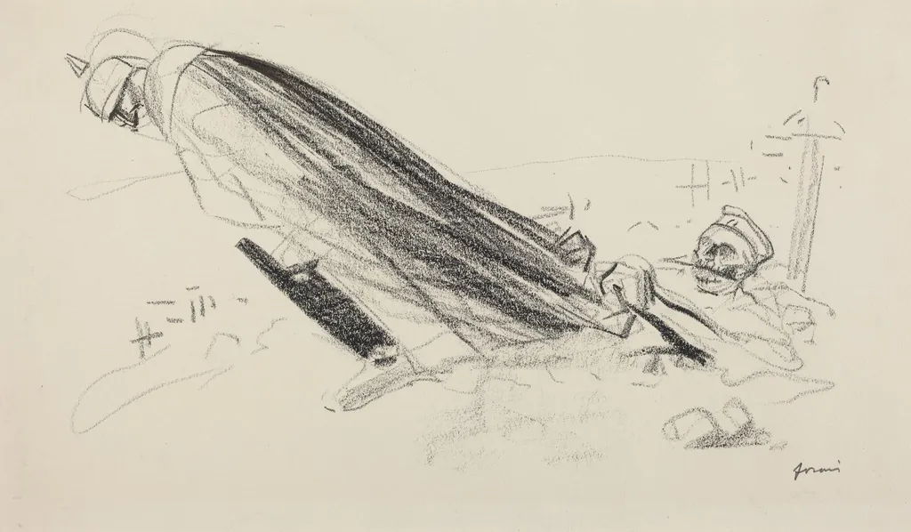 Ceux de la priemiere heure. "Sire! ou en somme-nous de "la guerre fraiche et joyeuse"?...", by Jean-Louis Forain, crayon, 1916