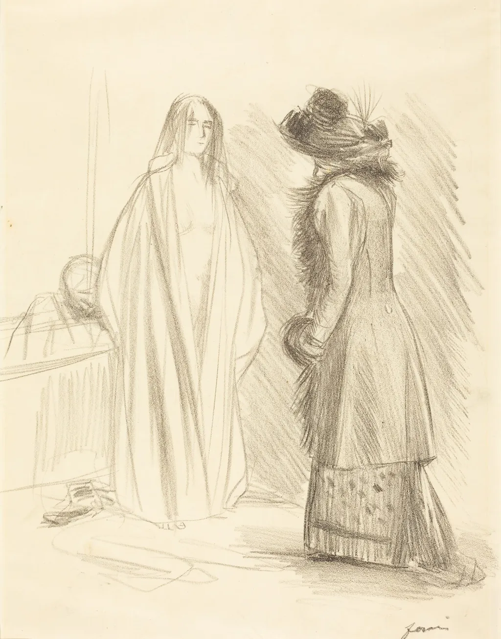 Dans la salle de bains (In the Bathroom), by Jean-Louis Forain, ink, 1895