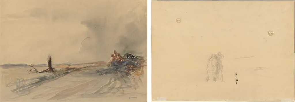 Devastated Land (recto); Figures in a Landscape (verso), by Jean-Louis Forain, 1919