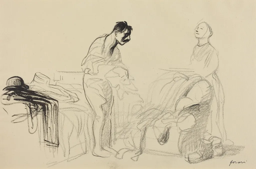 Discharged from Military Service, by Jean-Louis Forain, ink, 1916