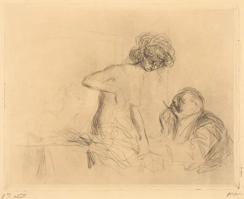 En cabinet particulier (1ère planche) (In a Private Room) (first plate), by Jean-Louis Forain, ink, 1909