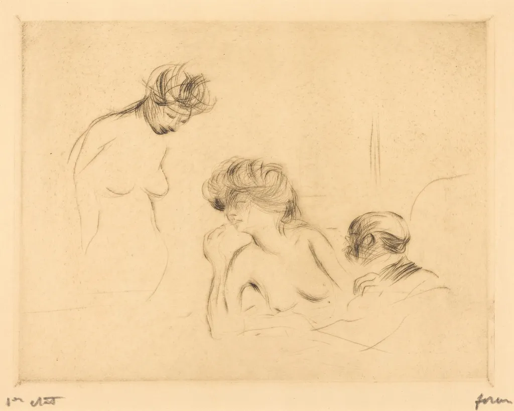 En cabinet particulier (3e planche) (In a Private Room) (third plate), by Jean-Louis Forain, ink, 1910