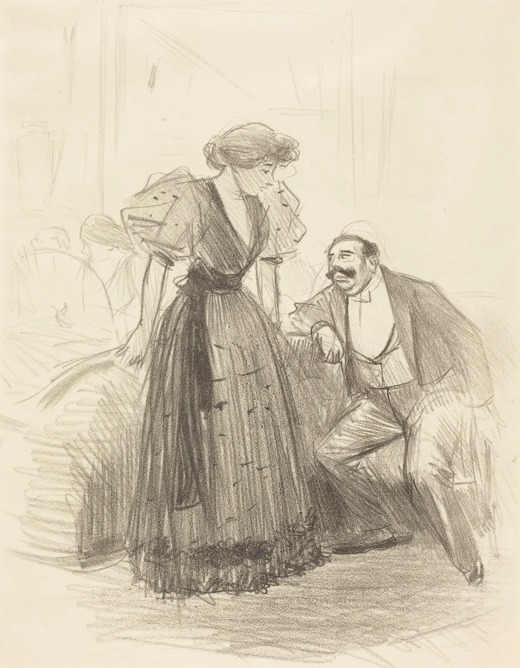 En soirée (At an Evening Party), by Jean-Louis Forain, ink, 1896