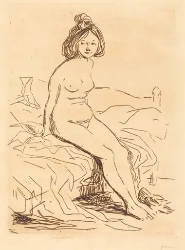 Femme nue, assise sur son lit, de face (Nude Woman, Seated on Her Bed, Front View), by Jean-Louis Forain