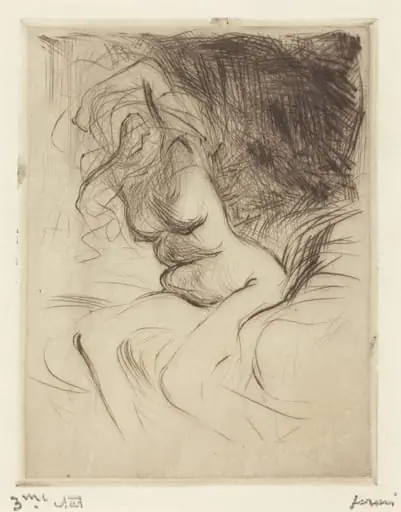 Femme nue passant sa chemise (Nude Woman Taking Off Her Chemise), by Jean-Louis Forain