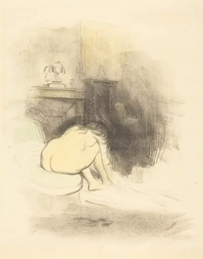 Femme nue, s'essuyant les pieds (planche en hauteur) (Nude Woman Drying Her Feet) (vertical plate), by Jean-Louis Forain