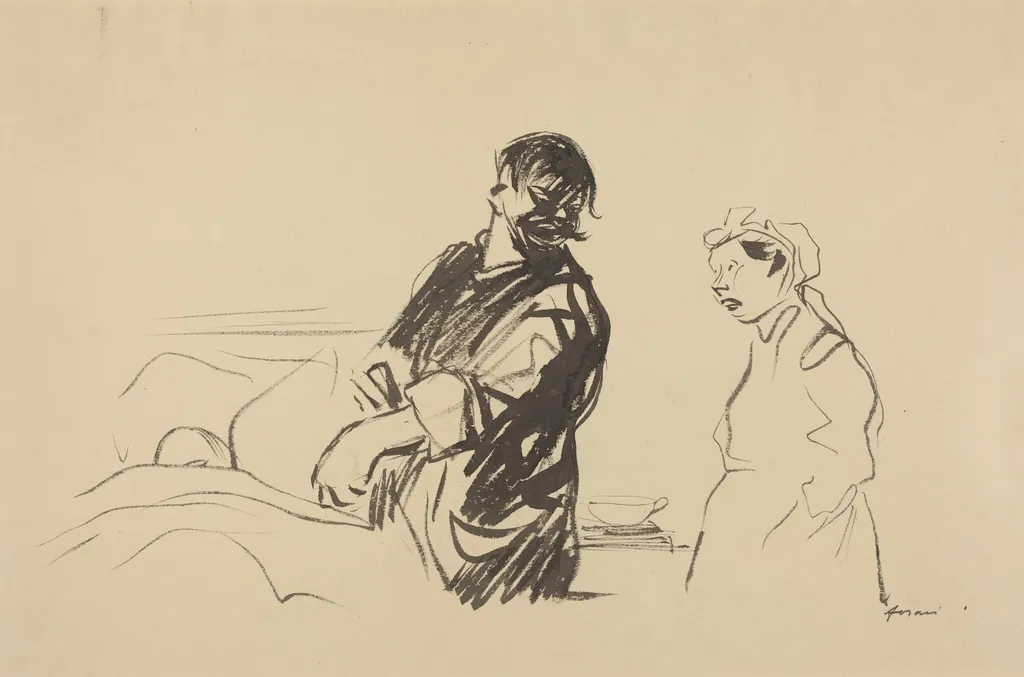 Hospital Scene, by Jean-Louis Forain, ink, 1916