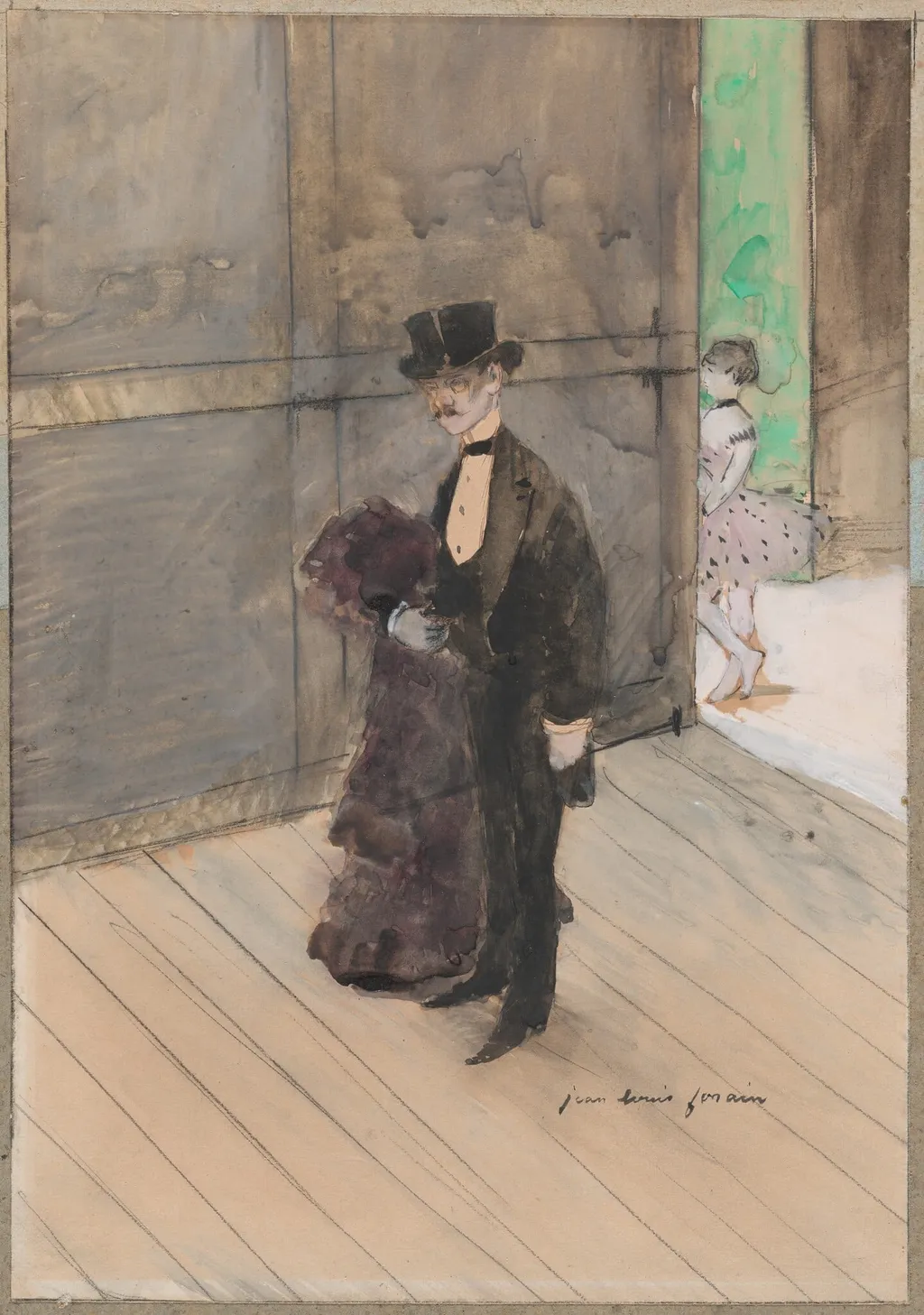 In the Wings, by Jean-Louis Forain, watercolor, 1875
