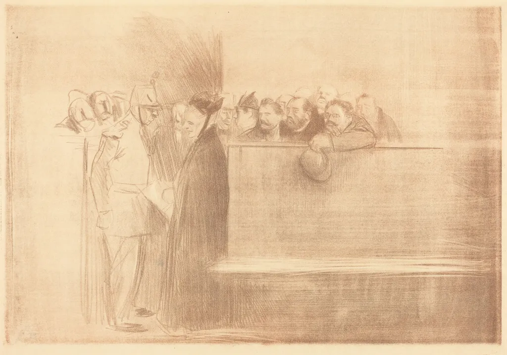 L'audience (3e planche) (The Hearing) (third plate), by Jean-Louis Forain, ink, 1895