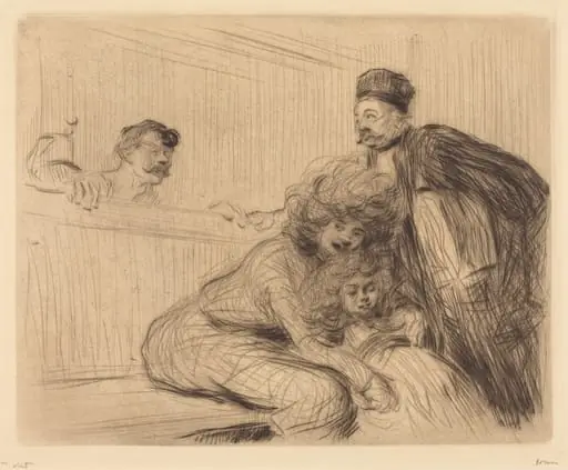L'avocat parlant au prévenu (1ère planche) (The Lawyer Talking to the Prisoner) (first plate), by Jean-Louis Forain