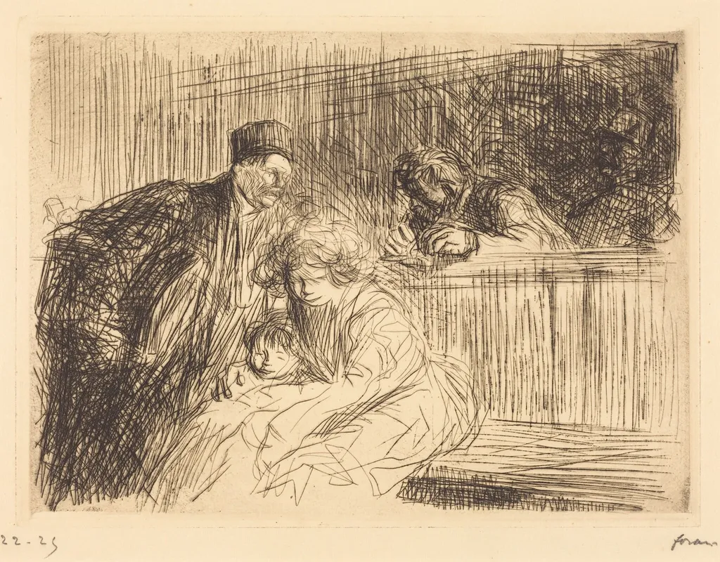 L'avocat parlant au prévenu (2e planche) (The Lawyer Talking to the Prisoner) (second plate), by Jean-Louis Forain, ink, 1909