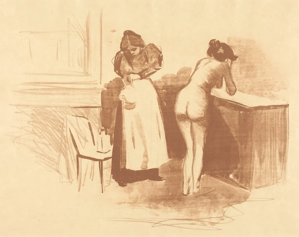 La friction au gant de crin (planche au lavis et au trait) (The Massage with Coarse Hair Glove) (Wash and Line plate), by Jean-Louis Forain, 1895