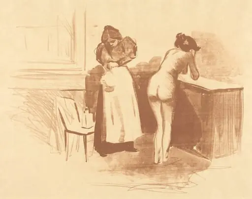 La friction au gant de crin (planche au lavis et au trait) (The Massage with Coarse Hair Glove) (Wash and Line plate), by Jean-Louis Forain