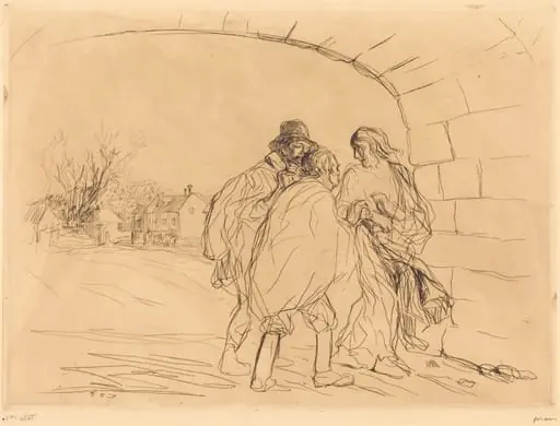 La rencontre sous la voute (1ère planche) (The Meeting under the Arch) (first plate), by Jean-Louis Forain