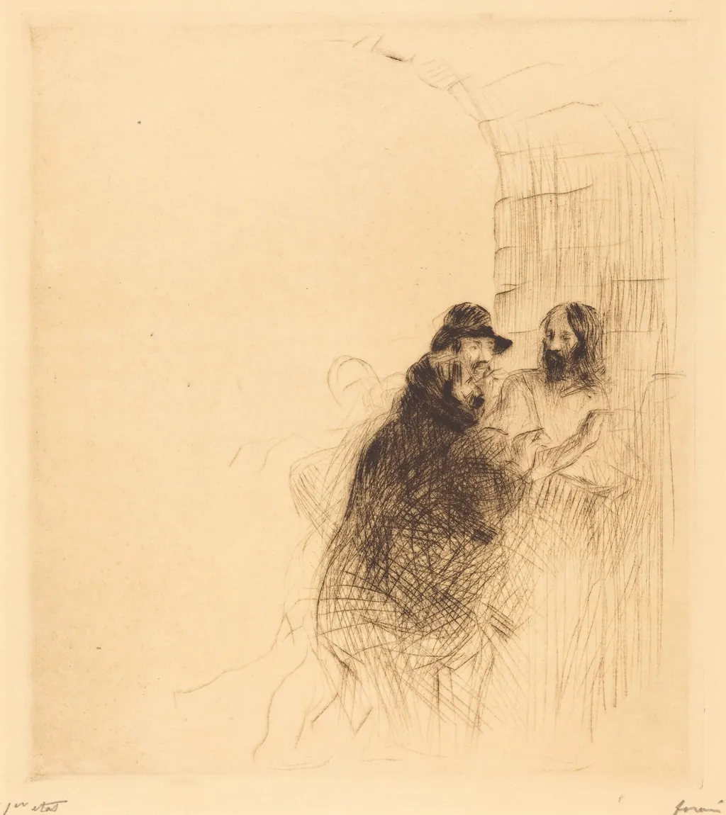 La rencontre sous la voute (2e planche) (The Meeting under the Arch) (second plate), by Jean-Louis Forain, ink, 1910