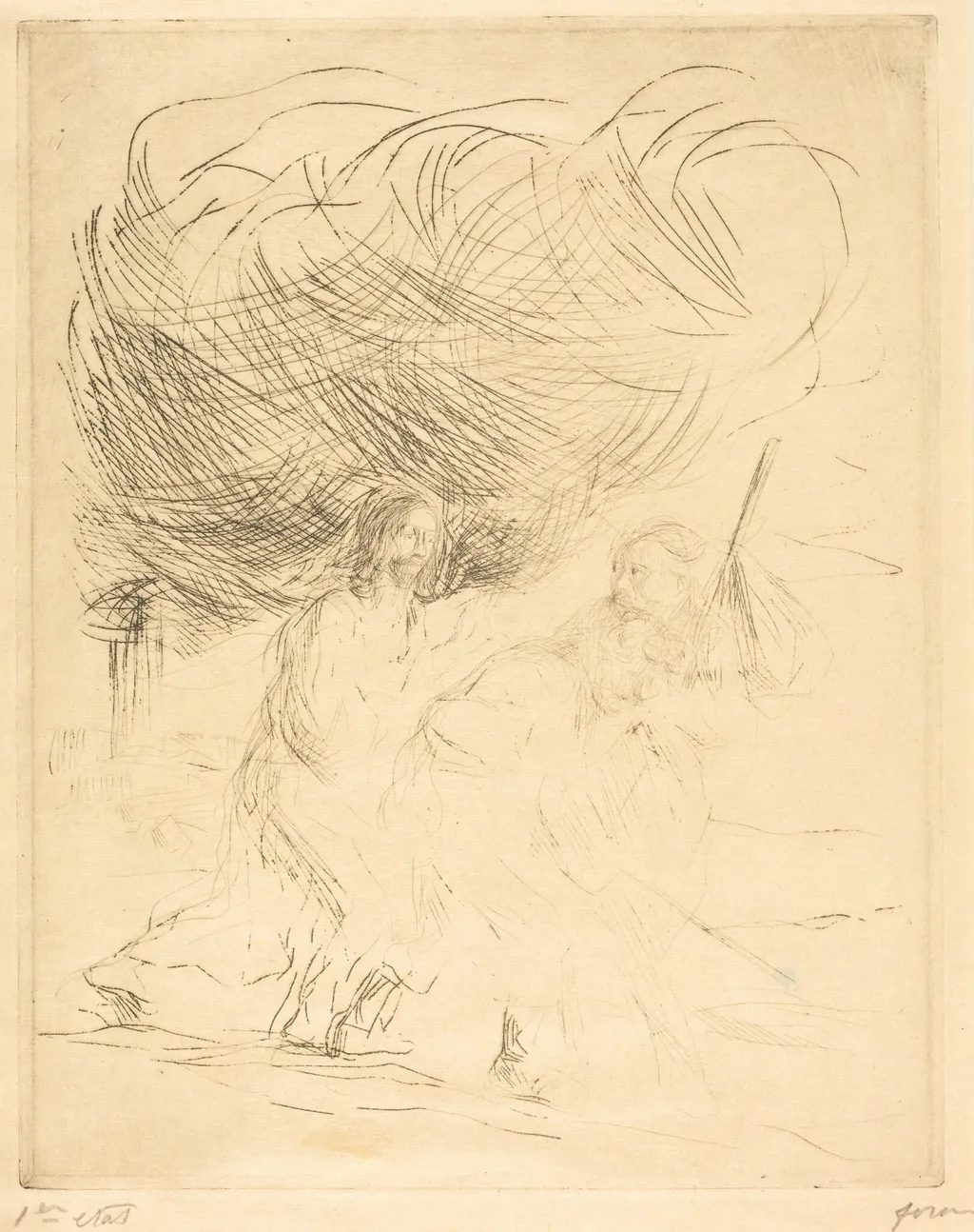 La route d'Emmaüs (2e planche) (The Road to Emmaus) (second plate), by Jean-Louis Forain, ink, 1904