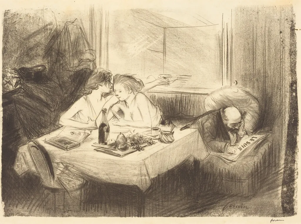 Le cabinet particulier (3e planche) (The Private Room) (third plate), by Jean-Louis Forain, ink, 1893