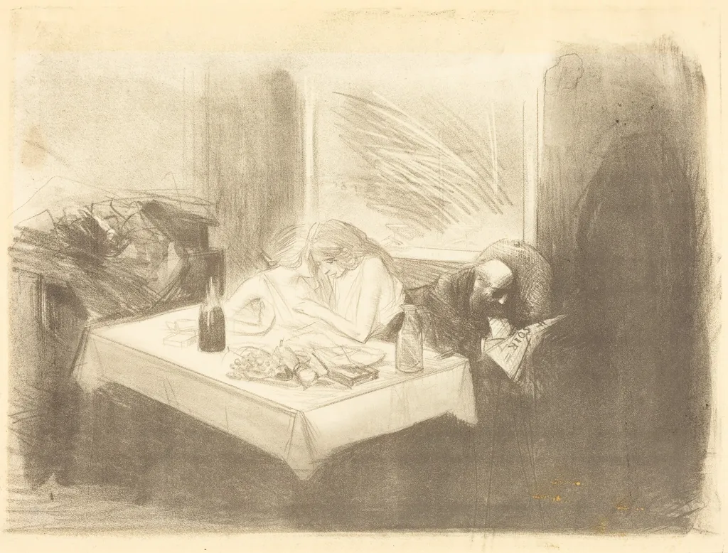 Le cabinet particulier (4e planche) (The Private Room) (fourth plate), by Jean-Louis Forain, ink, 1893