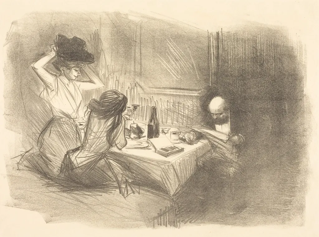 Le cabinet particulier (5e planche) (The Private Room) (fifth plate), by Jean-Louis Forain, ink, 1893