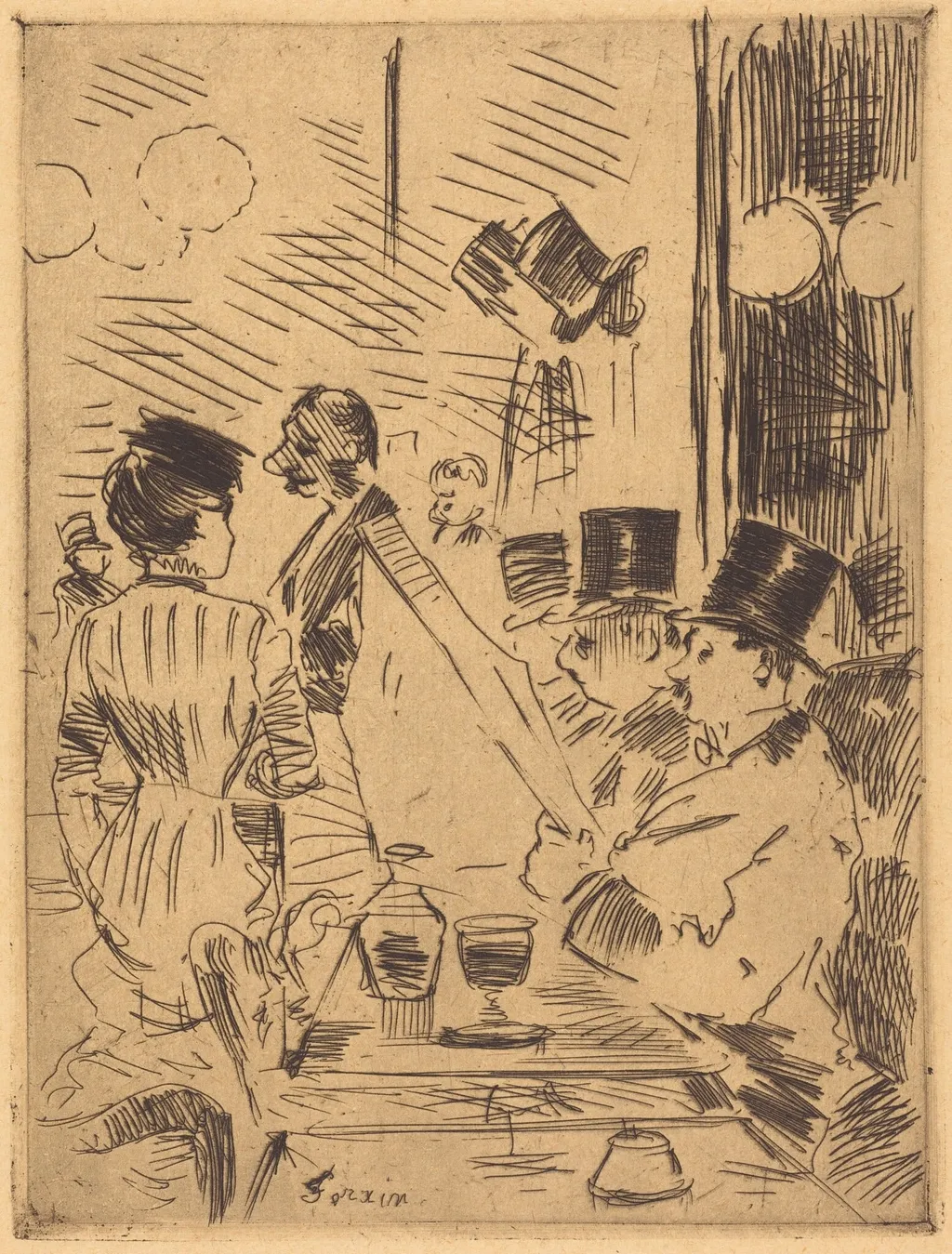 Le café de la Nouvelle Athènes (The Cafe of the New Athens), by Jean-Louis Forain, ink, 1876