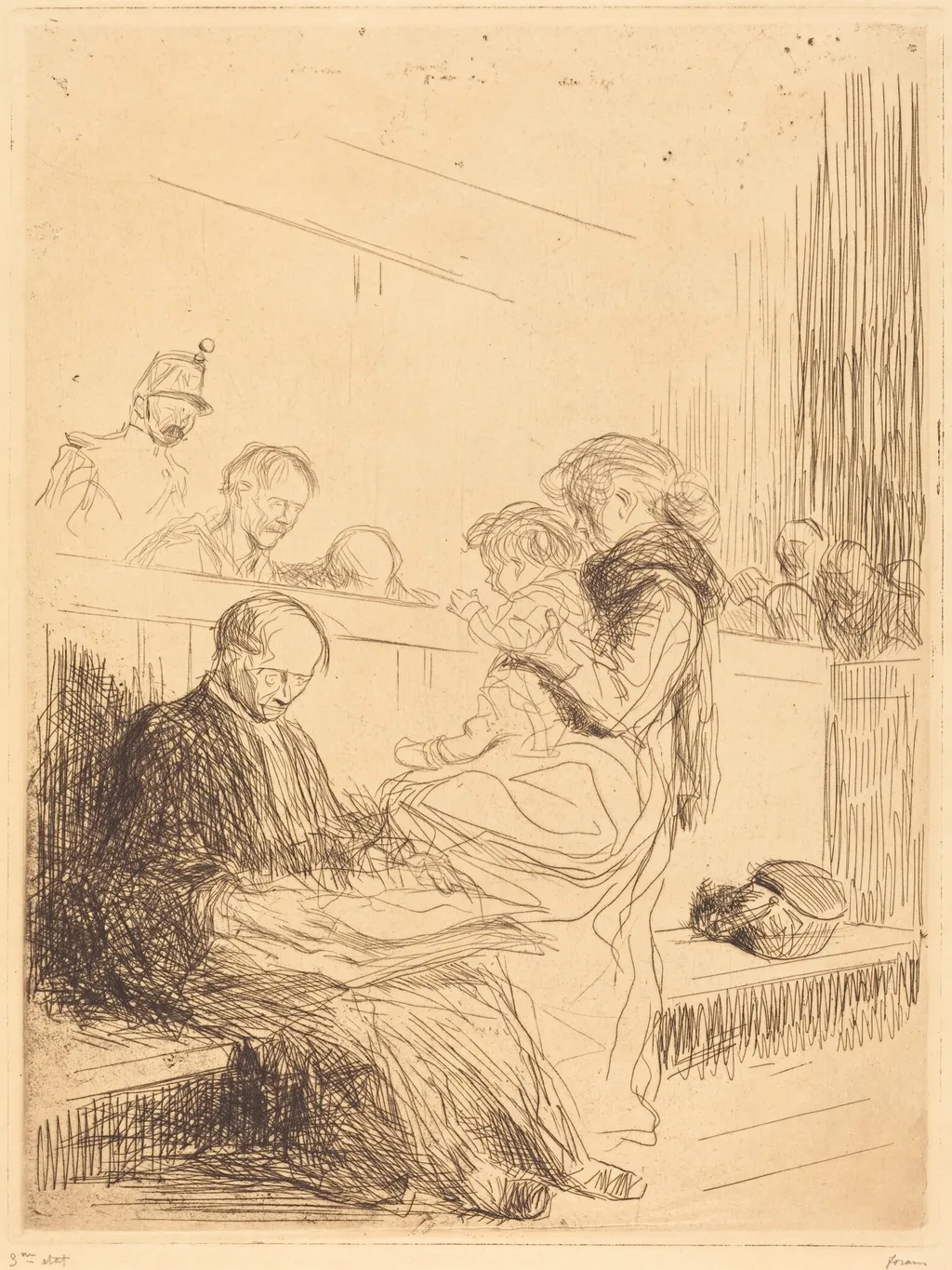 Le prévenu et l'enfant (The Prisoner and the Child), by Jean-Louis Forain, ink, 1909