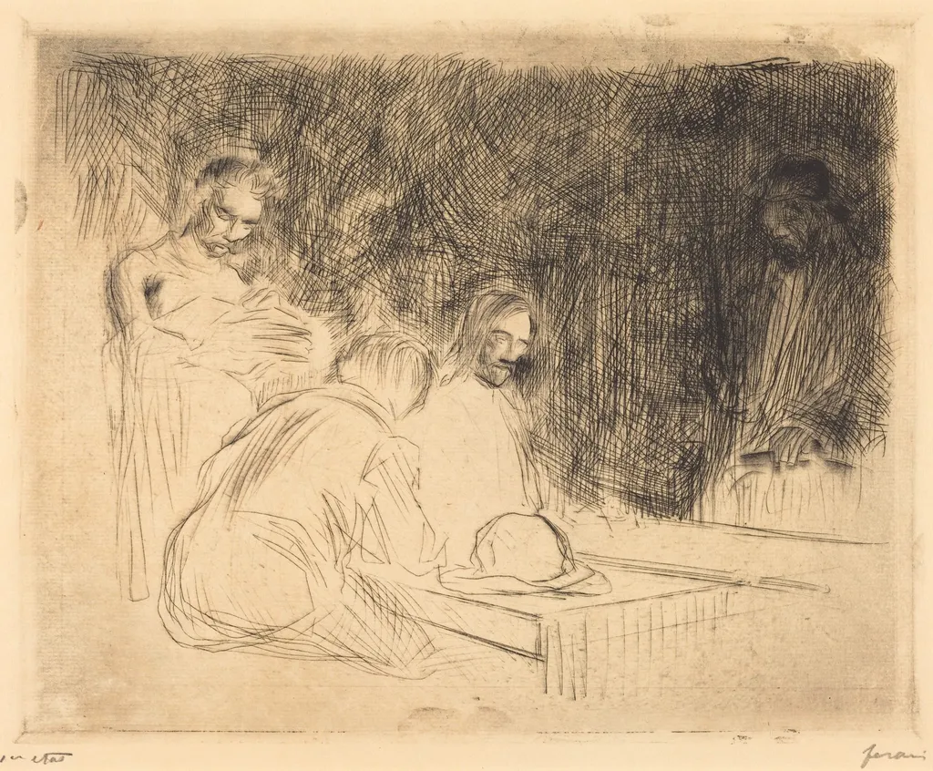 Le repas à Emmaus (3e planche) (The Supper at Emmaus) (third plate), by Jean-Louis Forain, ink, 1910