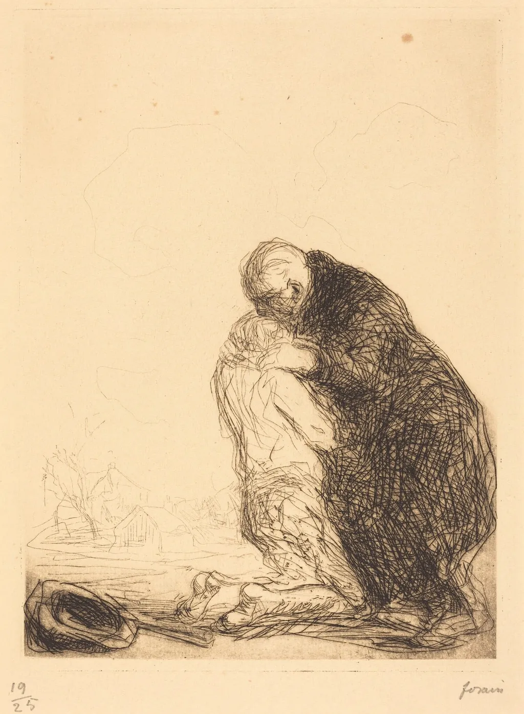 Le retour de l'enfant prodigue (3e planche) (The Return of the Prodigal Son) (third plate), by Jean-Louis Forain, ink, 1909