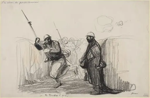 Le retour du permissionnaire.  -Tu Tombes a pie!, by Jean-Louis Forain