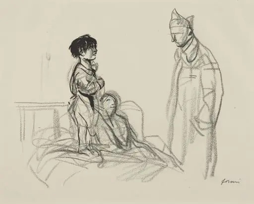 Mother and Child Visited by Soldier in Hospital, by Jean-Louis Forain