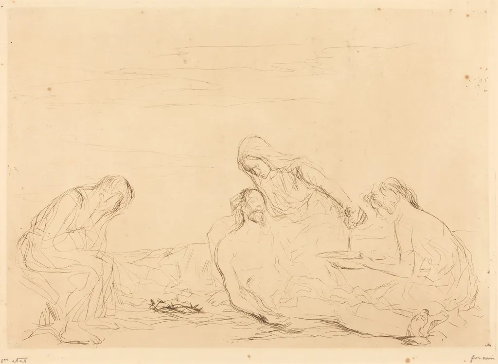 Pietà (3e planche) (Pietà) (third plate), by Jean-Louis Forain, ink, 1910