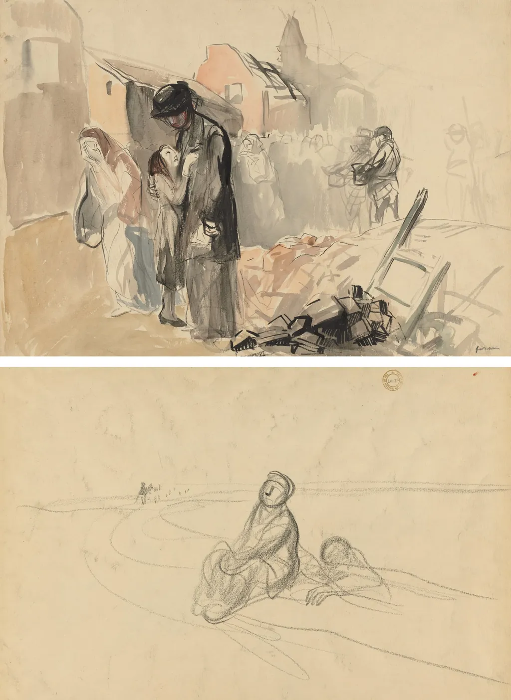Reconquered Territory (recto) Two Figures on a Road (verso), by Jean-Louis Forain, 1919