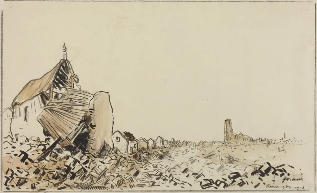 Reims 9bre 1918, by Jean-Louis Forain, ink, 1918