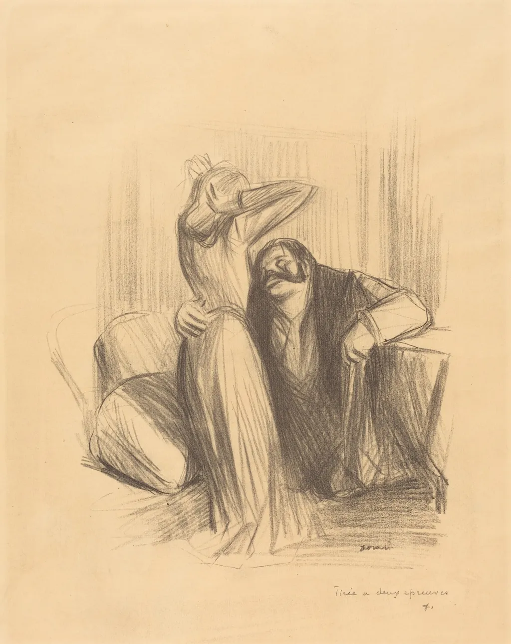 Scène de cabinet particulier (planche en hauteur) (Scene in a Private Room) (vertical plate), by Jean-Louis Forain, ink, 1905