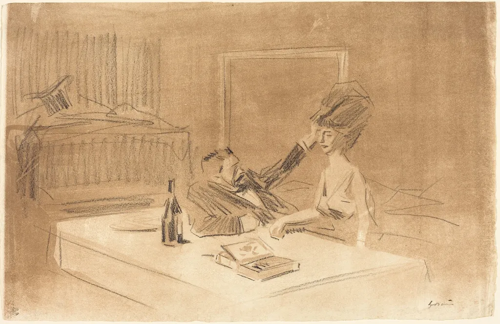 Scène de cabinet particulier (planche en largeur au lavis) (Scene in a Private Room) (horizontal plate with wash), by Jean-Louis Forain, ink, 1896