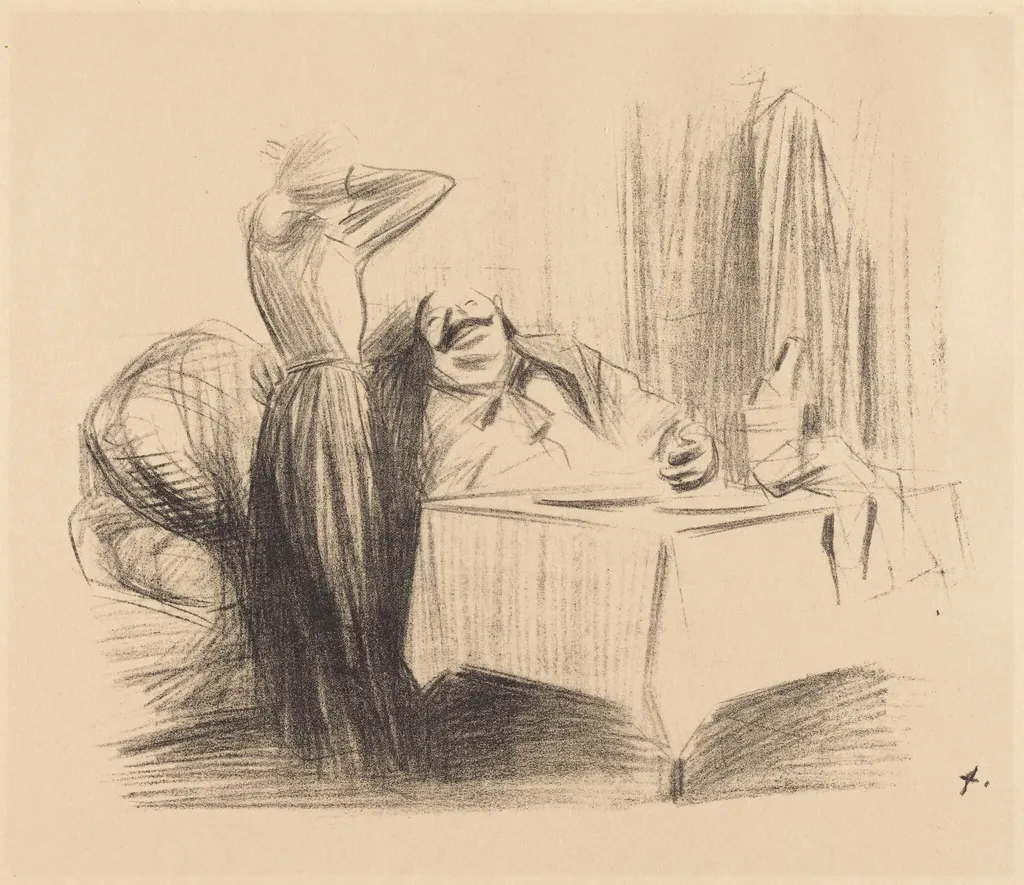 Scène de cabinet particulier (planche en largeur) (Scene in a Private Room) (horizontal plate), by Jean-Louis Forain, ink, 1905