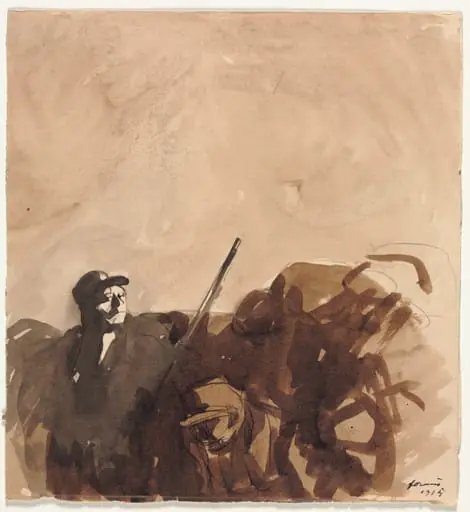 Soldier in a Trench (recto), by Jean-Louis Forain
