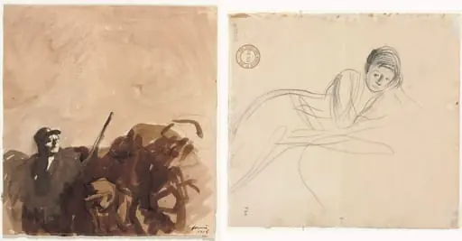 Soldier in a Trench (recto) Reclining Woman (verso), by Jean-Louis Forain