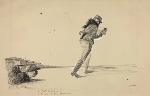 Sur le Front. -C'est sa theorie? -Non, c'est son breviaire., by Jean-Louis Forain