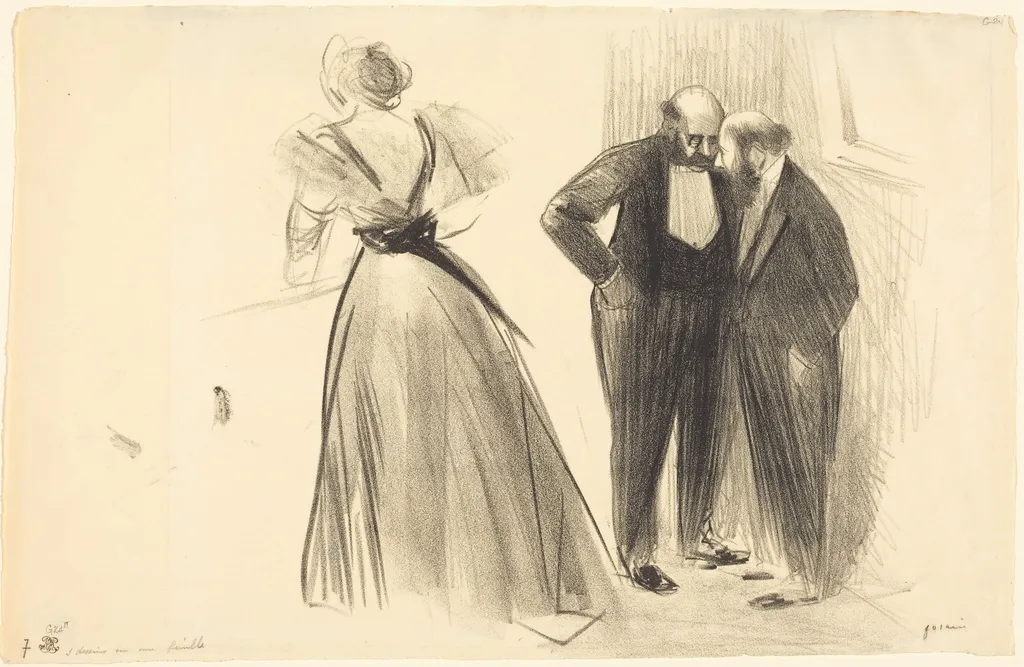 Trois dessins sur une feuille (Three Drawings on a Sheet), by Jean-Louis Forain, ink, 1895